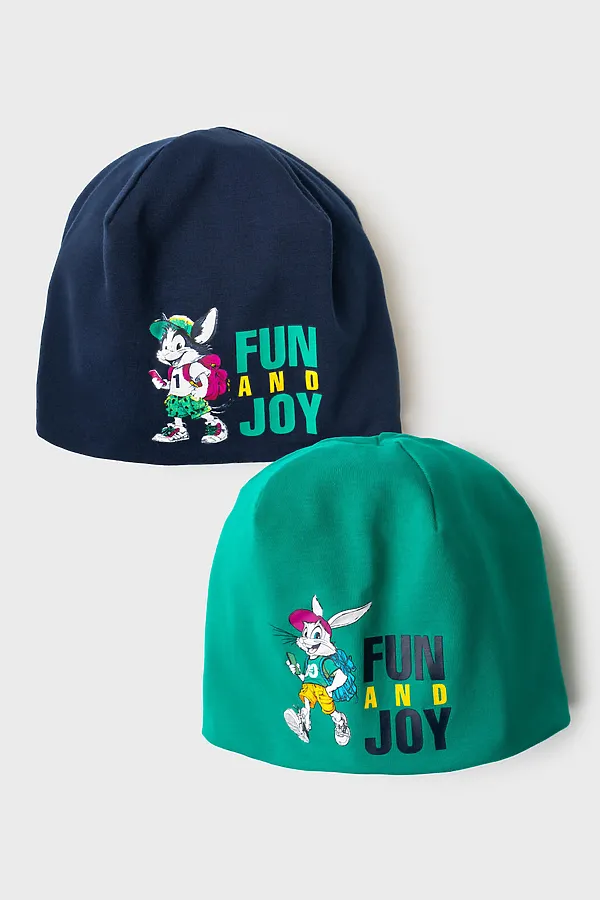 Шапка трикотажная для мальчиков, 2 шт в комплекте PLAYTODAY, тёмно-синий,зеленый - фото 1