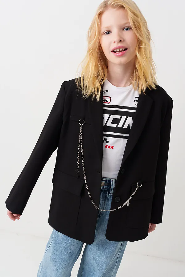 Жакет текстильный для девочек PLAYTODAY, черный - фото 1