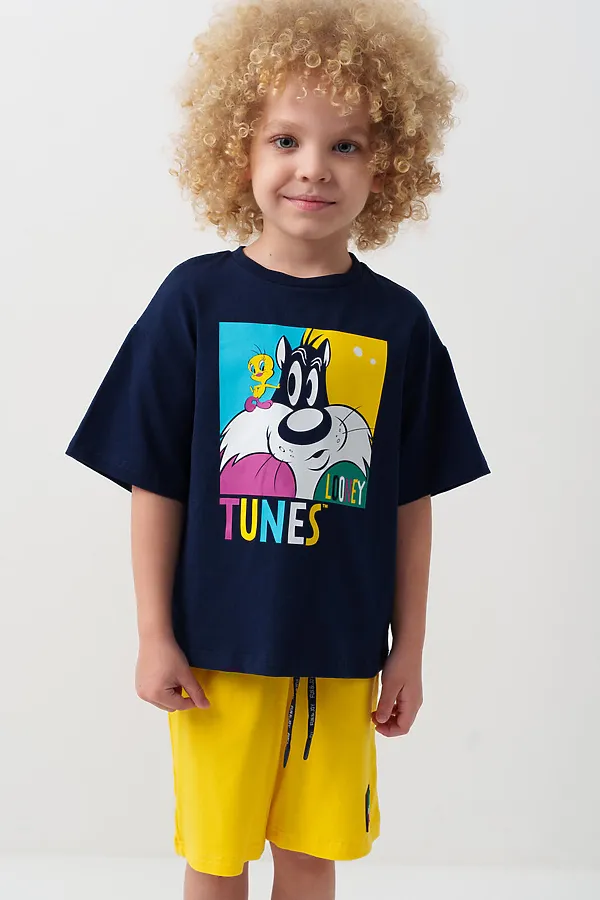 Комплект трикотажный для мальчиков: фуфайка (футболка), шорты PLAYTODAY, тёмно-синий,жёлтый - фото 1