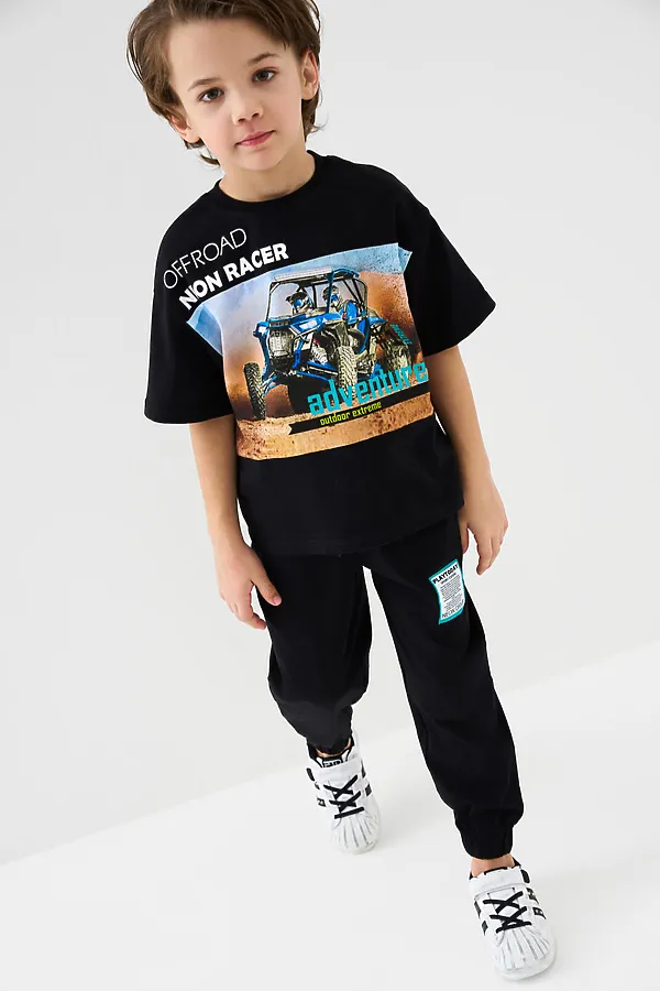 Комплект трикотажный для мальчиков: фуфайка (футболка), брюки PLAYTODAY, черный,белый - фото 1