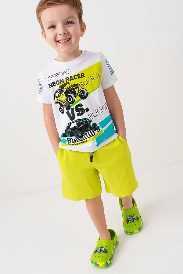 Комплект трикотажный для мальчиков: фуфайка (футболка), шорты PLAYTODAY, белый,светло-зеленый - фото 1
