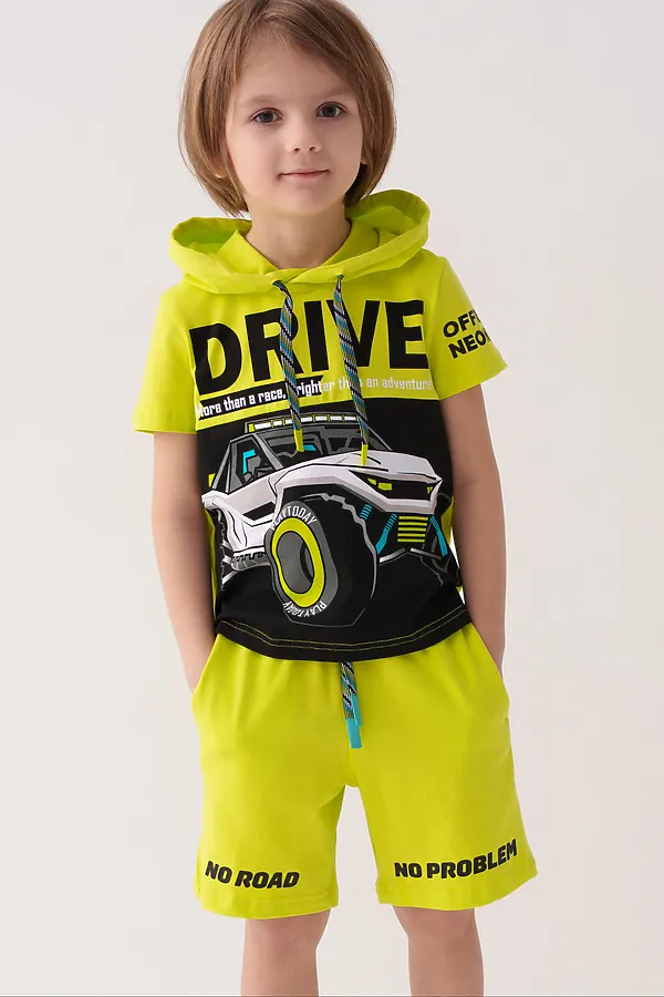 Комплект трикотажный для мальчиков: фуфайка (футболка), шорты PLAYTODAY, белый,светло-зеленый - фото 1