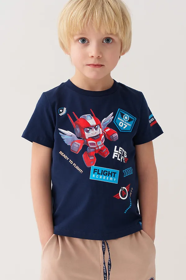 Фуфайка трикотажная для мальчиков (футболка) PLAYTODAY, тёмно-синий - фото 1