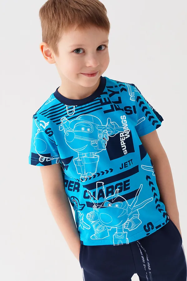 Фуфайка трикотажная для мальчиков (футболка) PLAYTODAY, белый,тёмно-синий,ярко-синий - фото 1