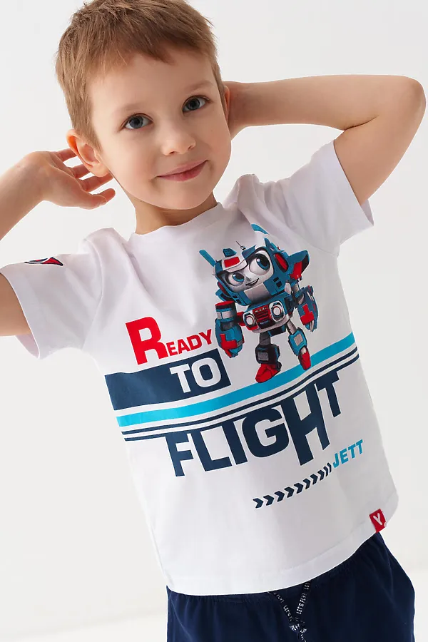 Комплект трикотажный для мальчиков: фуфайка (футболка), брюки PLAYTODAY, белый,тёмно-синий - фото 1