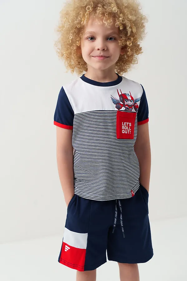 Комплект трикотажный для мальчиков: фуфайка (футболка), шорты PLAYTODAY, белый,тёмно-синий - фото 1