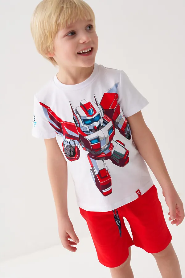 Комплект трикотажный для мальчиков: фуфайка (футболка), шорты PLAYTODAY, белый,красный - фото 1