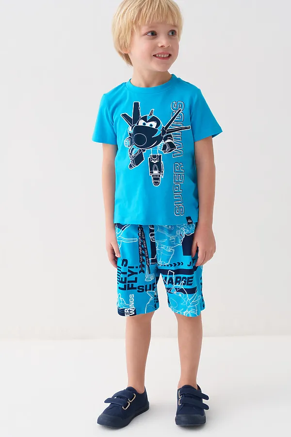 Комплект трикотажный для мальчиков: фуфайка (футболка), шорты PLAYTODAY, ярко-синий,белый,тёмно-синий - фото 1