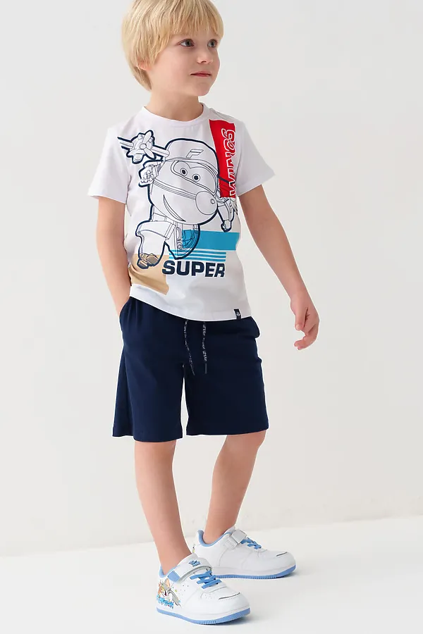 Комплект трикотажный для мальчиков: фуфайка (футболка), шорты PLAYTODAY, белый,тёмно-синий - фото 1