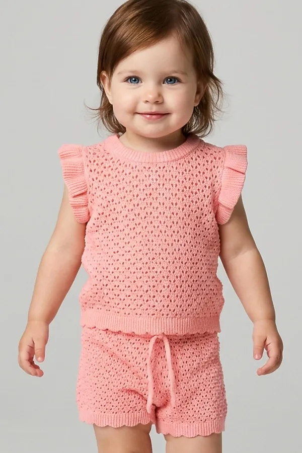 Комплект детский трикотажный для девочек: джемпер (футболка), шорты PLAYTODAY, светло-розовый - фото 1