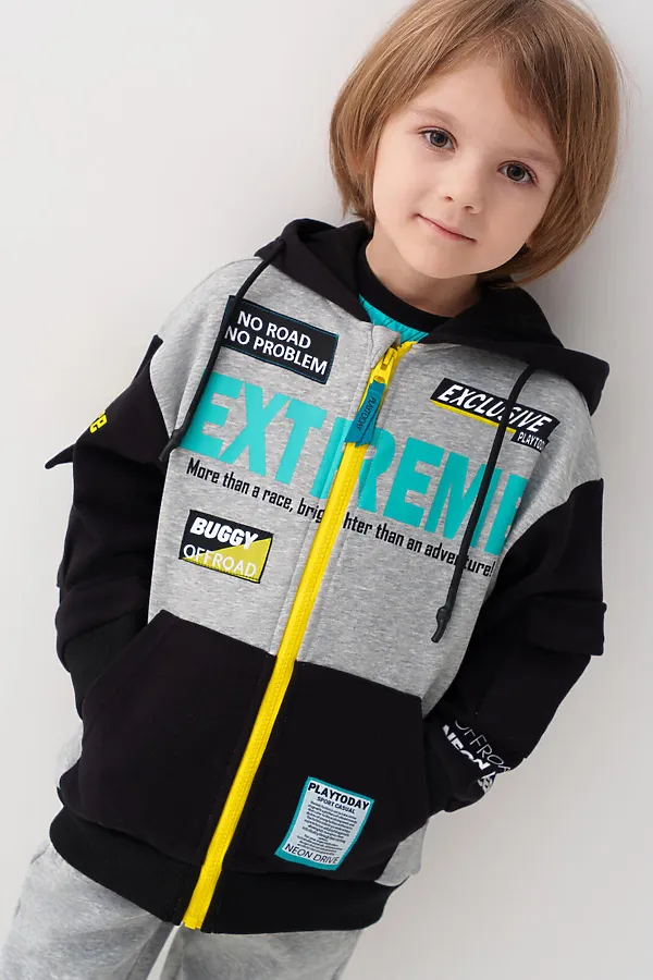Толстовка трикотажная для мальчиков PLAYTODAY, черный,серый - фото 1