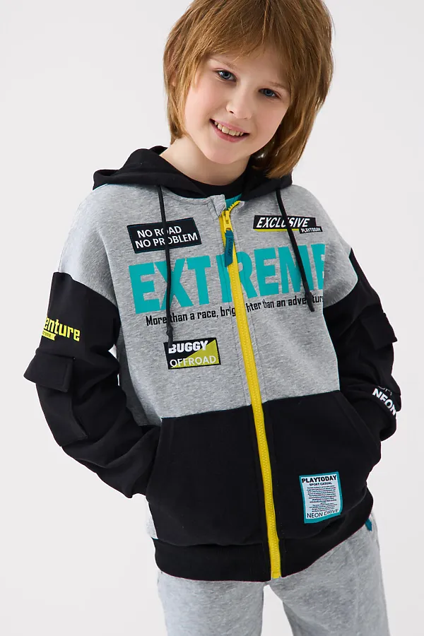 Толстовка трикотажная для мальчиков PLAYTODAY, черный,серый - фото 1