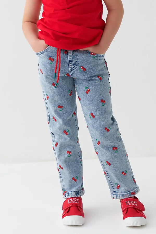 Брюки текстильные джинсовые для девочек PLAYTODAY, разноцветный - фото 1