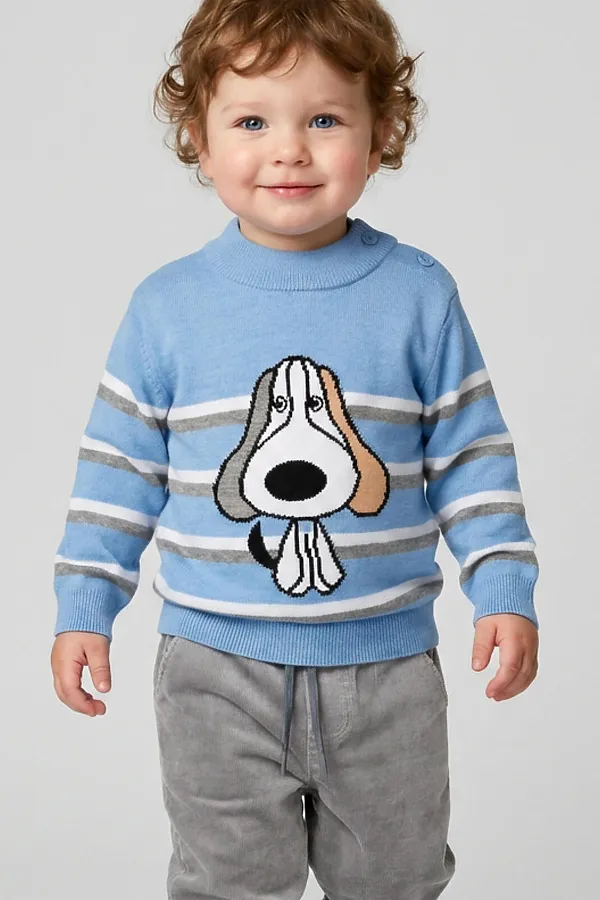 Свитер детский трикотажный для мальчиков PLAYTODAY, белый,голубой,серый - фото 1