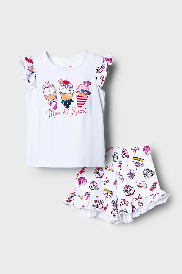 Комплект трикотажный для девочек: джемпер (футболка), шорты PLAYTODAY, разноцветный - фото 1