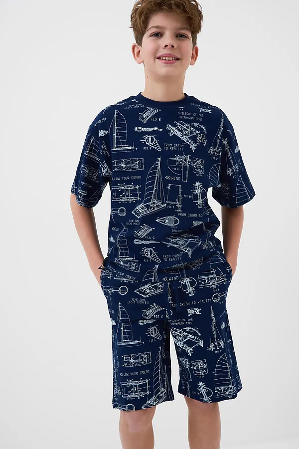 Пижама трикотажная для мальчиков PLAYTODAY, белый,тёмно-синий - фото 1