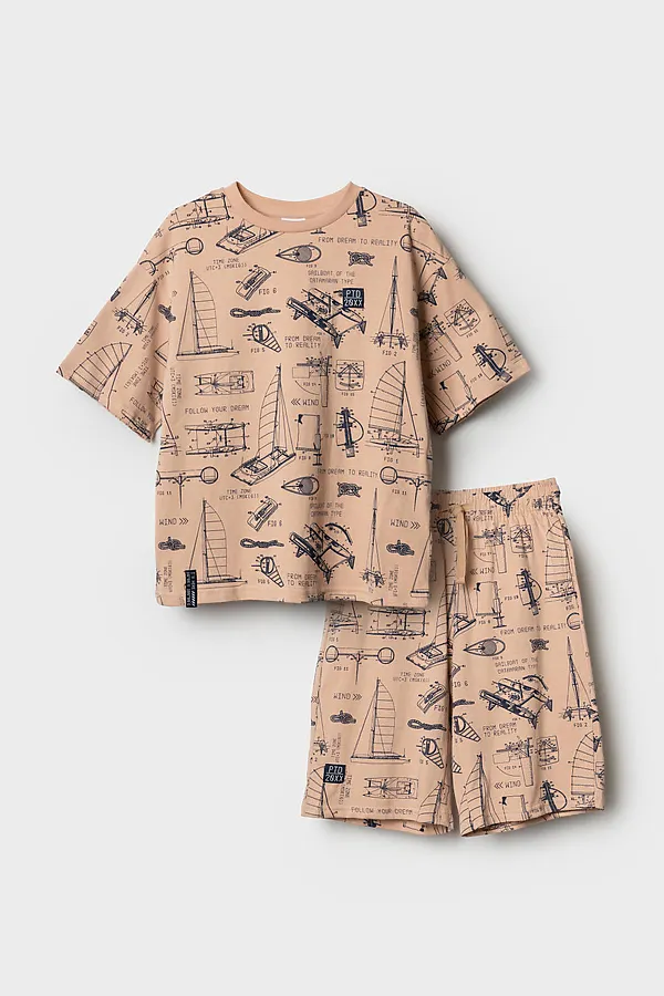 Пижама трикотажная для мальчиков PLAYTODAY, тёмно-синий,бежевый - фото 1
