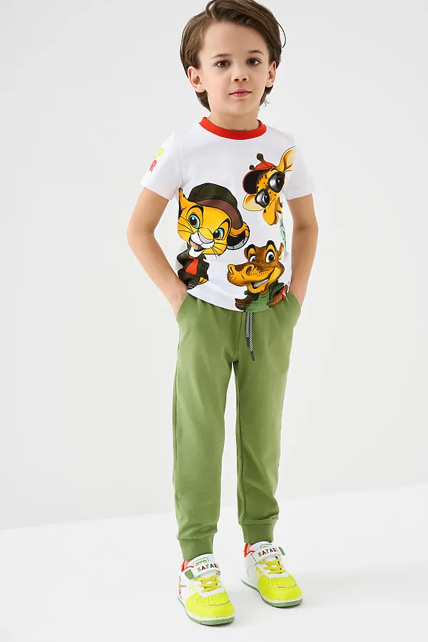 Комплект трикотажный для мальчиков: фуфайка (футболка), брюки PLAYTODAY, белый,зеленый - фото 1