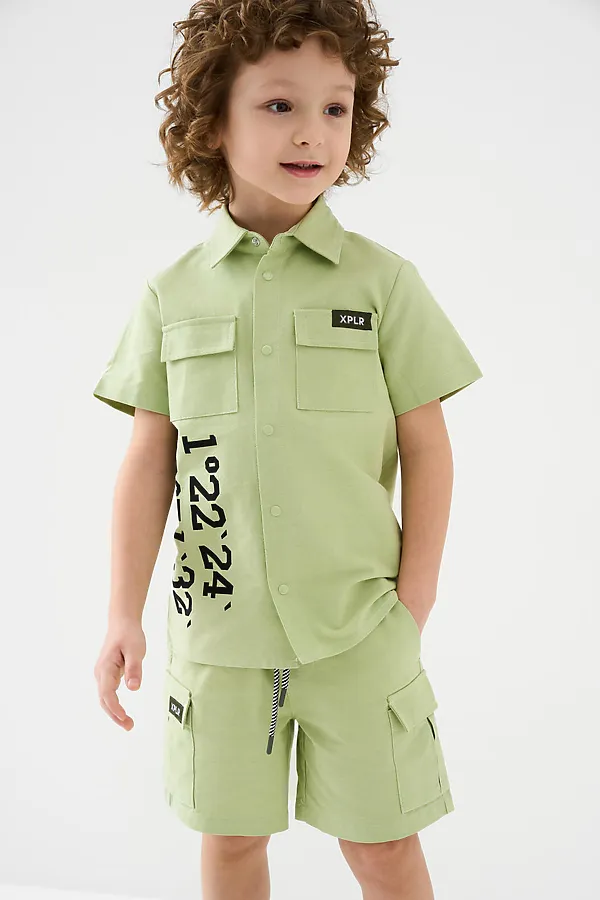 Комплект текстильный для мальчиков: рубашка, шорты PLAYTODAY, светло-зеленый - фото 1