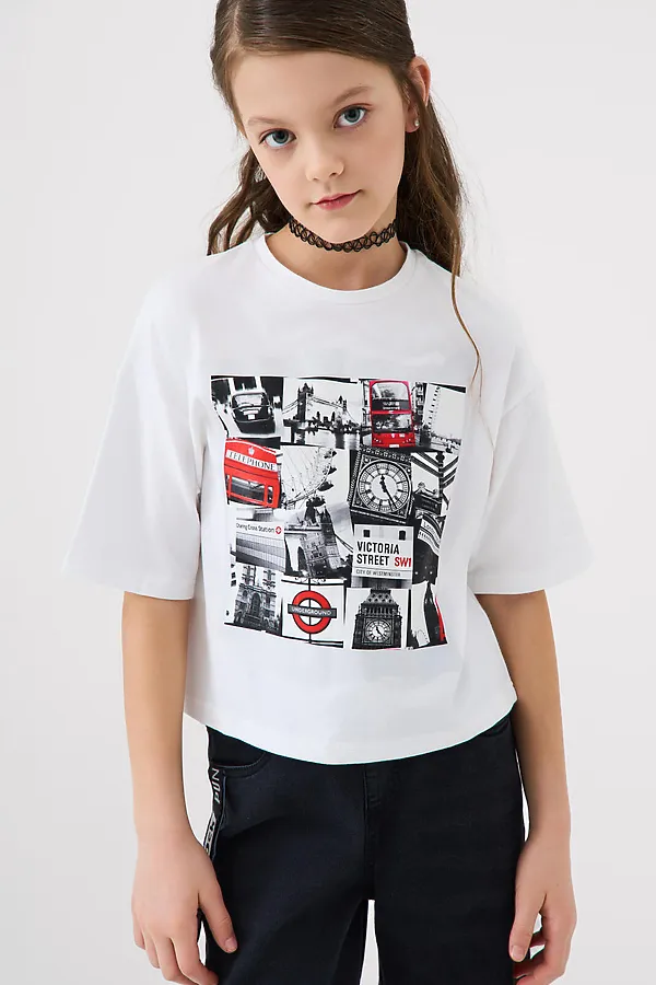 Фуфайка трикотажная для девочек (футболка) PLAYTODAY, белый - фото 1