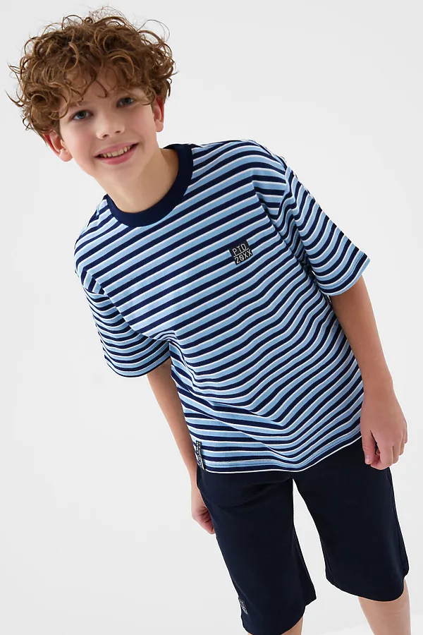 Комплект трикотажный для мальчиков: фуфайка (футболка), шорты PLAYTODAY, тёмно-синий,белый,голубой - фото 1