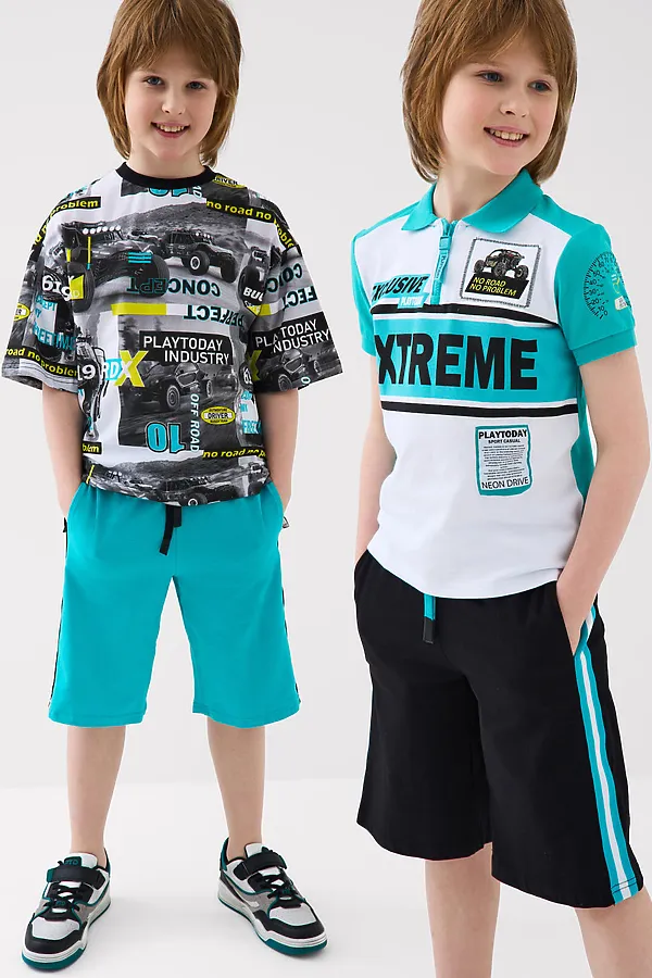 Шорты трикотажные для мальчиков, 2 шт в комплекте PLAYTODAY, черный,бирюзовый - фото 1