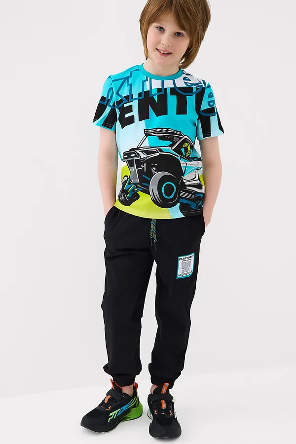 Комплект трикотажный для мальчиков: фуфайка (футболка), брюки PLAYTODAY, белый,черный - фото 1