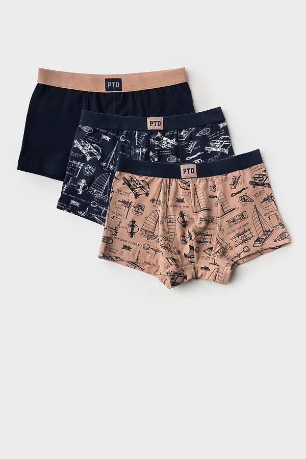Трусы трикотажные для мальчиков - боксеры, 3 шт в комплекте PLAYTODAY, тёмно-синий,бежевый,белый - фото 1