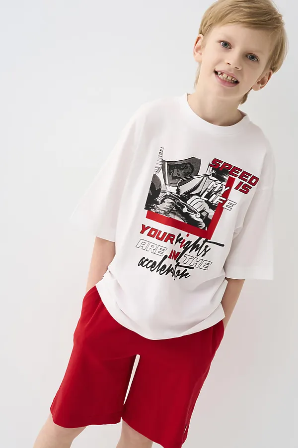 Комплект трикотажный для мальчиков: фуфайка (футболка), шорты PLAYTODAY, белый,красный - фото 1