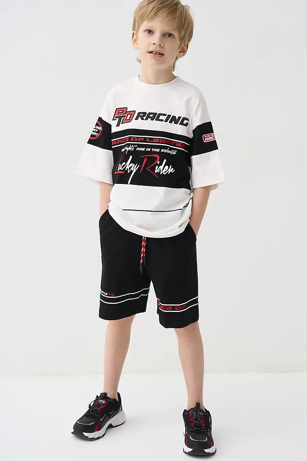 Комплект трикотажный для мальчиков: фуфайка (футболка), шорты PLAYTODAY, черный,белый - фото 1