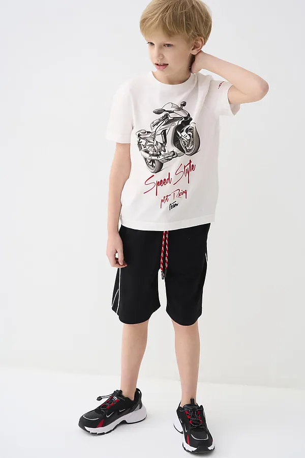 Комплект трикотажный для мальчиков: фуфайка (футболка), шорты PLAYTODAY, белый,черный - фото 1