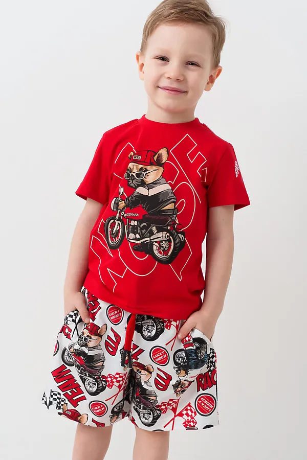 Комплект трикотажный для мальчиков: фуфайка (футболка), шорты PLAYTODAY, красный,белый,черный - фото 1