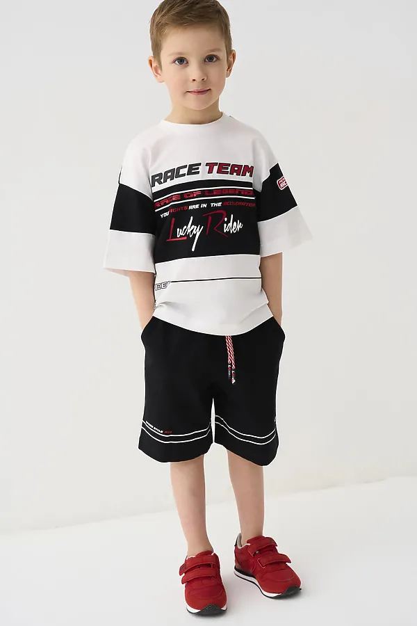 Комплект трикотажный для мальчиков: фуфайка (футболка), шорты PLAYTODAY, черный,белый - фото 1