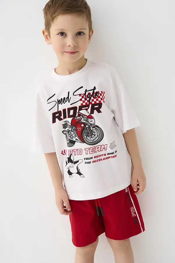 Комплект трикотажный для мальчиков: фуфайка (футболка), шорты PLAYTODAY, белый,красный - фото 1