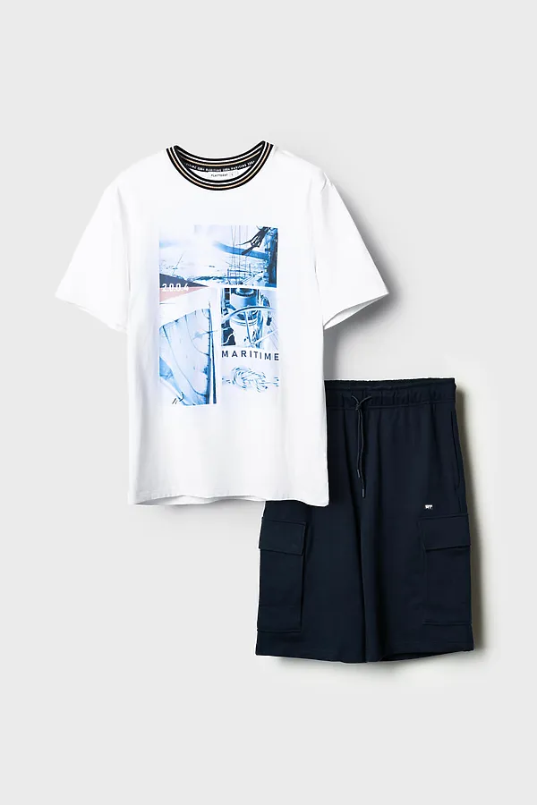 Комплект трикотажный для мужчин: фуфайка (футболка), шорты PLAYTODAY, белый,тёмно-синий - фото 1
