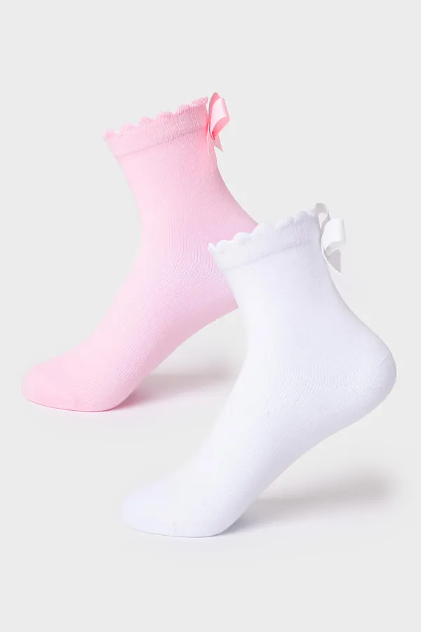 Носки трикотажные для девочек, 2 пары в комплекте PLAYTODAY, белый,светло-розовый - фото 1