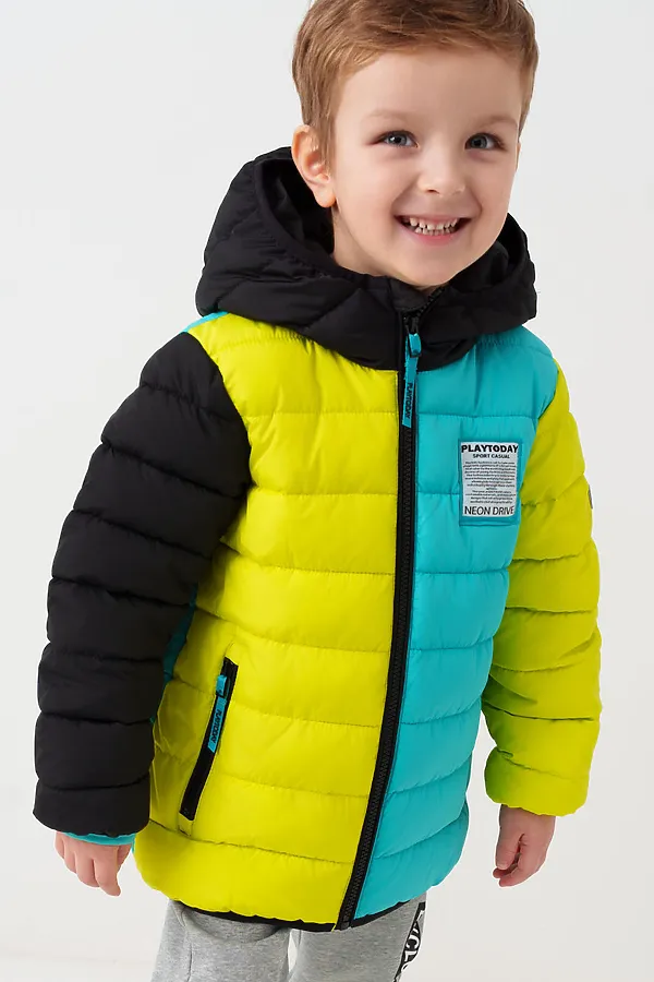 Куртка текстильная с полиуретановым покрытием для мальчиков PLAYTODAY, черный,светло-зеленый,бирюзовый - фото 1