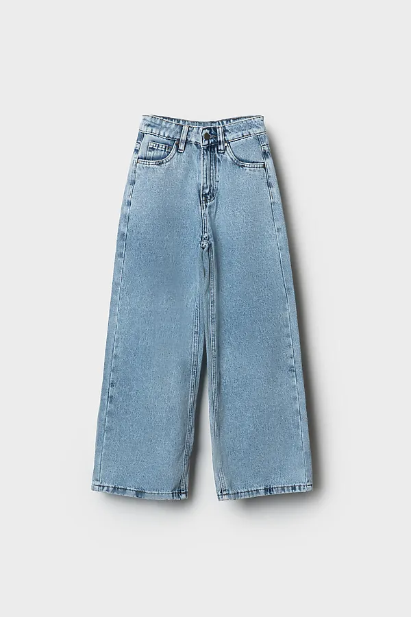 Брюки текстильные джинсовые для девочек PLAYTODAY, синий - фото 1