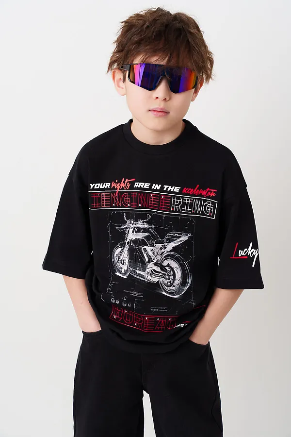 Фуфайка трикотажная для мальчиков (футболка) PLAYTODAY, черный - фото 1