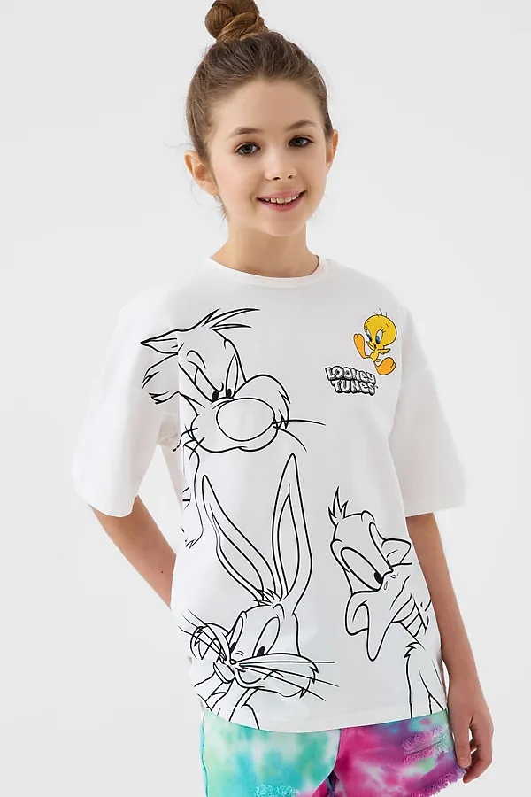 Фуфайка трикотажная для девочек (футболка) PLAYTODAY, молочный - фото 1