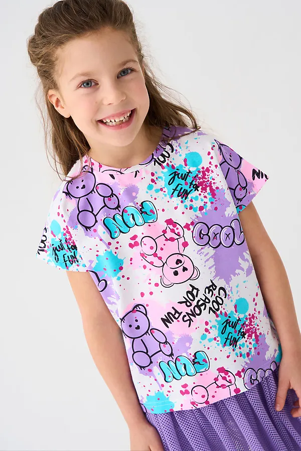 Фуфайка трикотажная для девочек (футболка) PLAYTODAY, разноцветный - фото 1