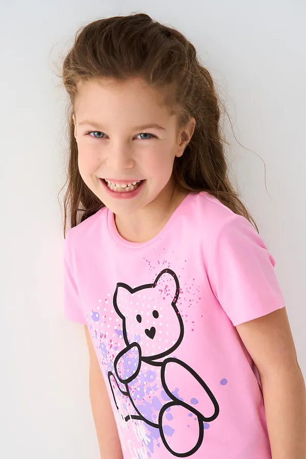 Фуфайка трикотажная для девочек (футболка) PLAYTODAY, розовый - фото 1