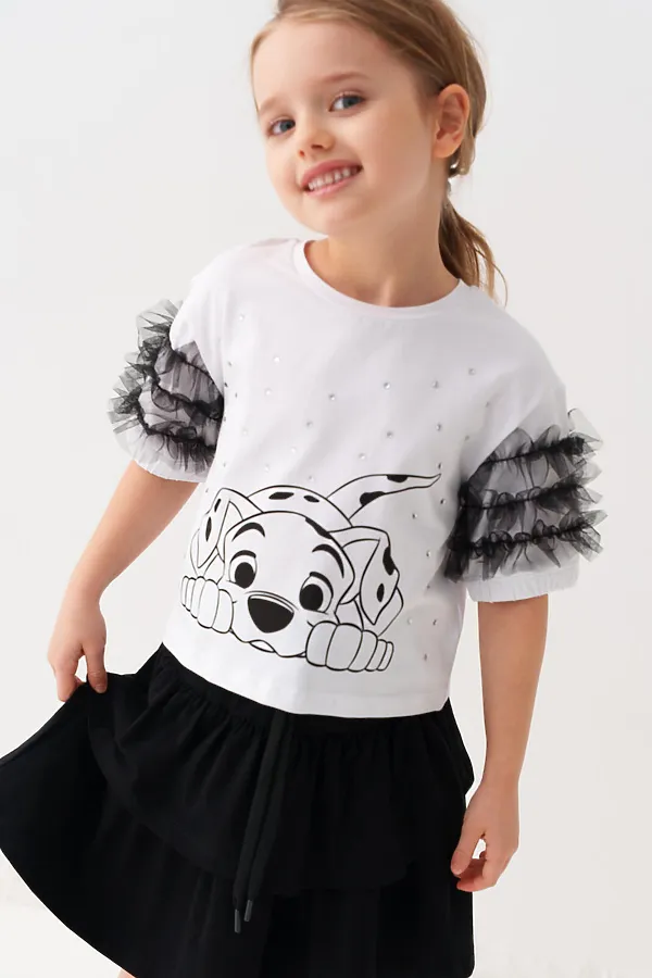 Комплект трикотажный для девочек: джемпер (футболка), юбка PLAYTODAY, белый,черный - фото 1