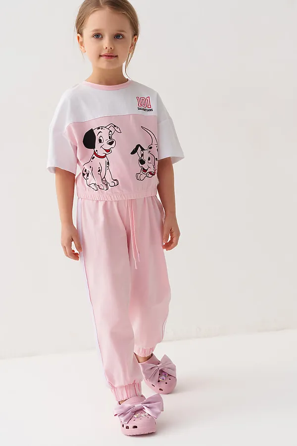 Комплект трикотажный для девочек: джемпер (футболка), брюки PLAYTODAY, белый,светло-розовый - фото 1