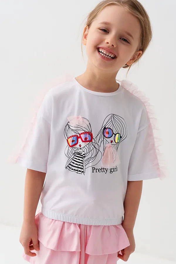 Джемпер трикотажный для девочек (футболка) PLAYTODAY, белый - фото 1