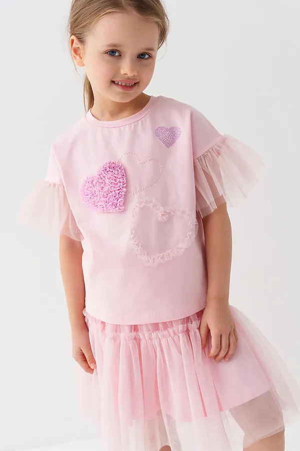 Джемпер трикотажный для девочек (футболка) PLAYTODAY, светло-розовый - фото 1