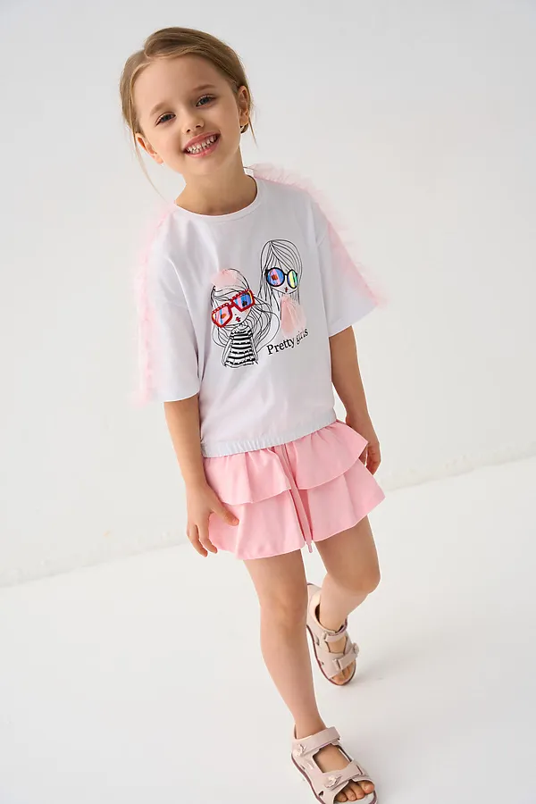 Юбка-шорты трикотажные для девочек PLAYTODAY, светло-розовый - фото 1