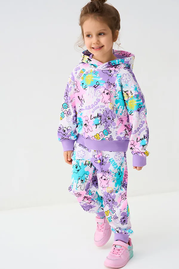 Комплект трикотажный для девочек: толстовка, брюки PLAYTODAY, разноцветный - фото 1