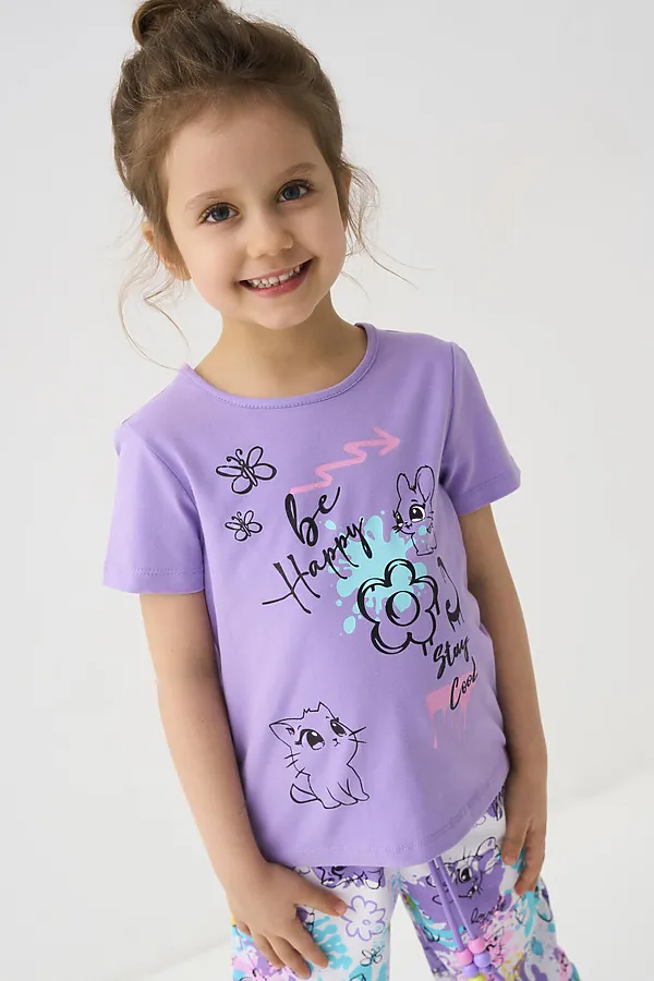 Фуфайка трикотажная для девочек (футболка) PLAYTODAY, сиреневый - фото 1