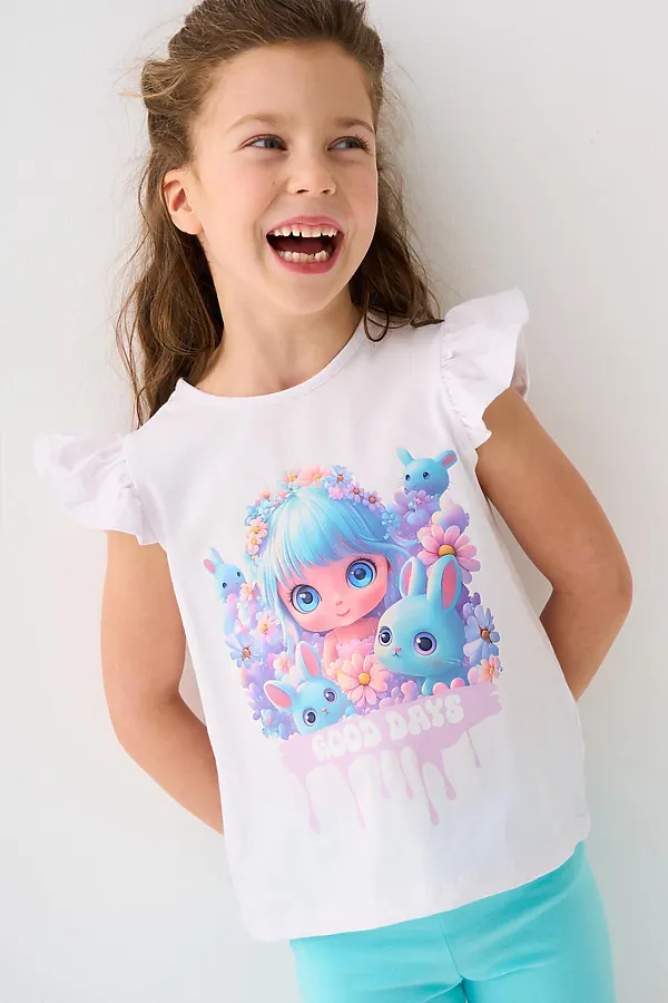 Джемпер трикотажный для девочек (футболка) PLAYTODAY, белый - фото 1